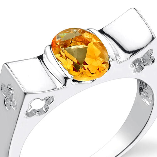 Citrine Oval Shape Sterling Silver Daisy Ring Size 7