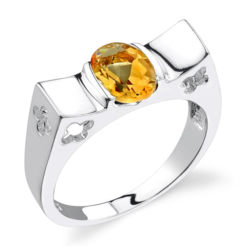 Citrine Oval Shape Sterling Silver Daisy Ring Size 7