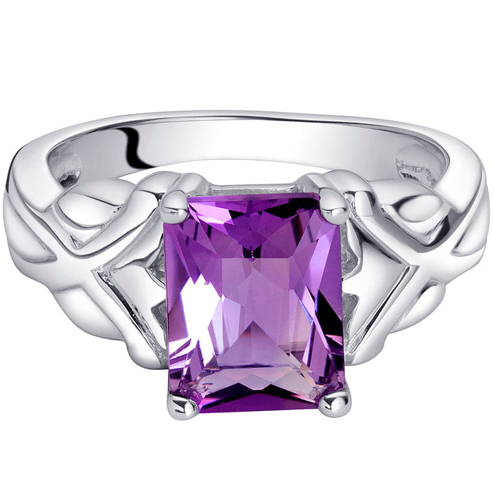 Amethyst Ring Sterling Silver Radiant Shape 2 Carats Size 5