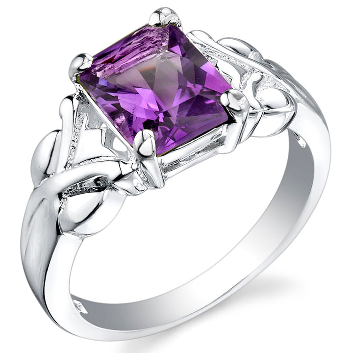 Amethyst Ring Sterling Silver Radiant Shape 2 Carats Size 5
