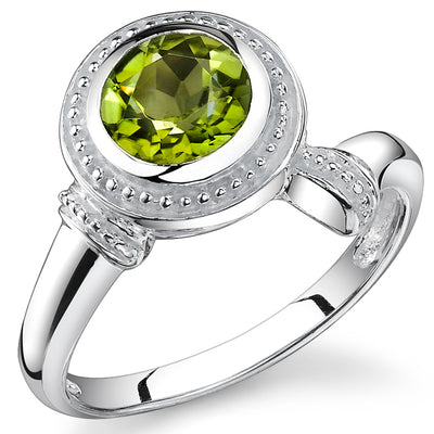 Peridot Round Cut Sterling Silver Ring Size 5