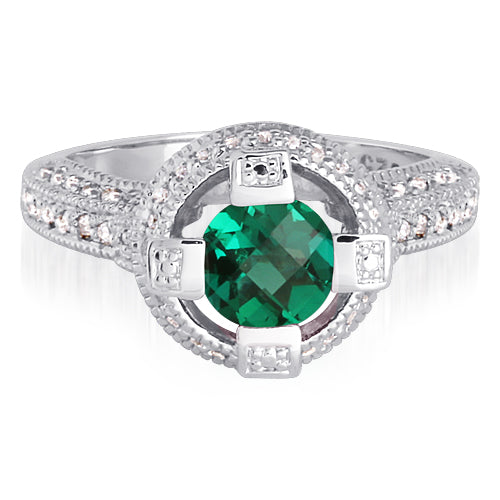 Emerald Ring Sterling Silver Round Shape 1.25 Carats Size 8