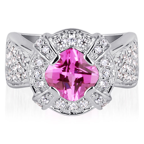 Created Pink Sapphire Cushion Cut Sterling Silver Ring Size 6