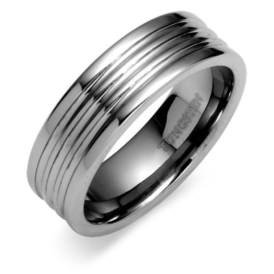 Triple Groove 8mm Mens Tungsten Band Size 13