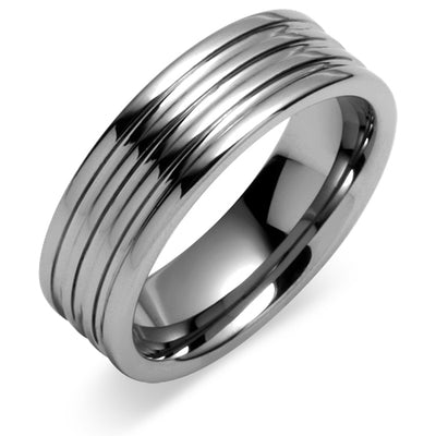 Triple Grooved 8mm Mens Tungsten Band Size 12