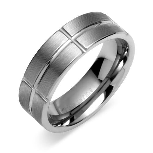 Cross Notched 8mm Mens Tungsten Band Size 12