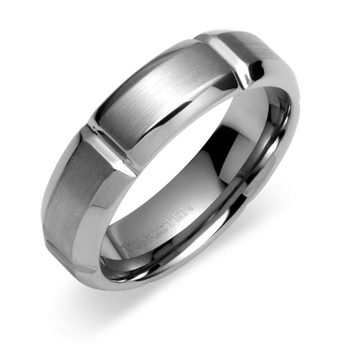Beveled Edge Notched 7mm Mens Tungsten Band Size 12