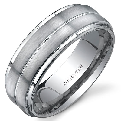 Flat Edge  8 mm Mens Tungsten Band Size 9