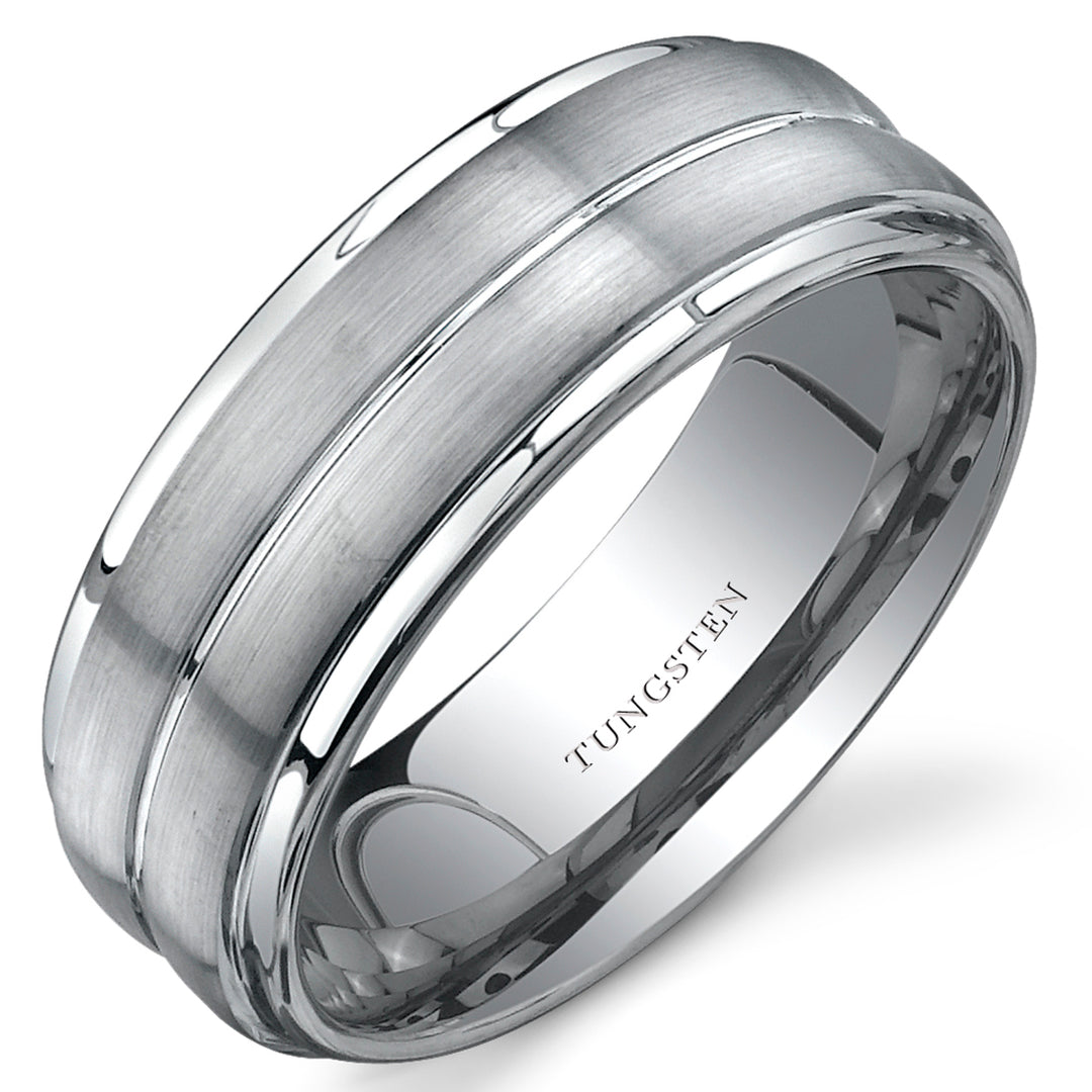 Flat Edge  8 mm Mens Tungsten Band Size 9.5