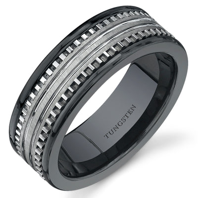 7mm Mens Black Ceramic and Tungsten Band Size 10.5