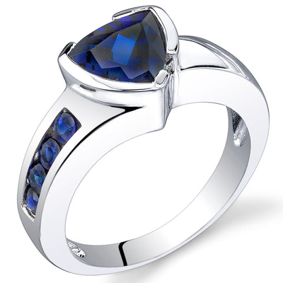 Created Blue Sapphire Trillion Sterling Silver Ring Size 6
