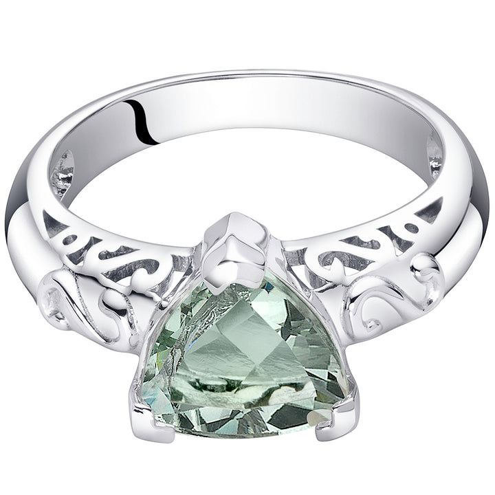 Green Amethyst Trillion Sterling Silver Ring Size 5