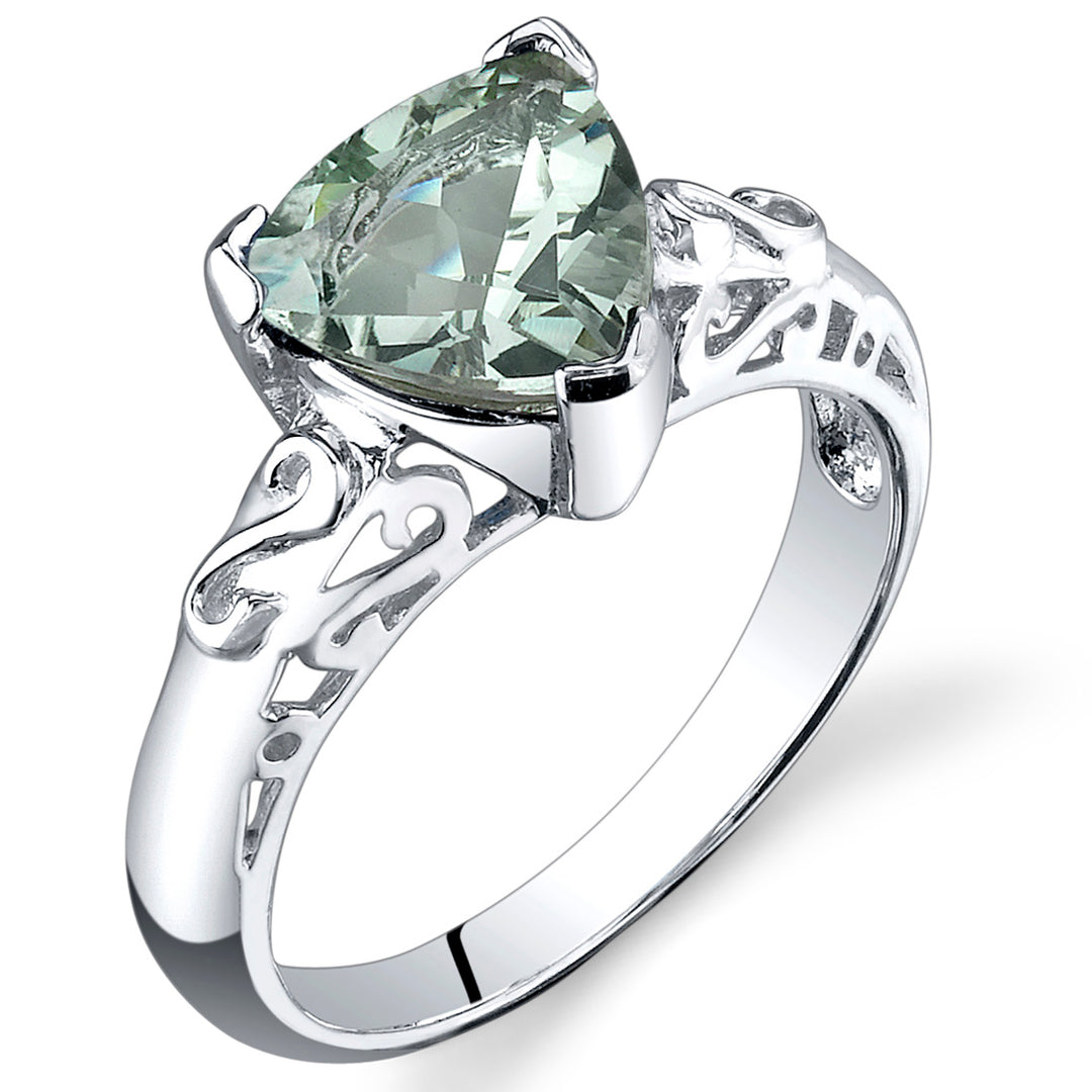 Green Amethyst Trillion Sterling Silver Ring Size 5