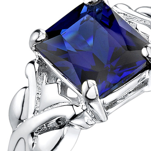 Blue Sapphire Ring Sterling Silver Radiant Shape 3 Carats Size 5