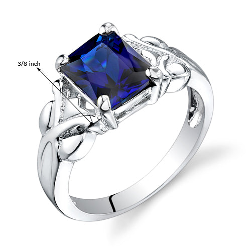 Blue Sapphire Ring Sterling Silver Radiant Shape 3 Carats Size 5