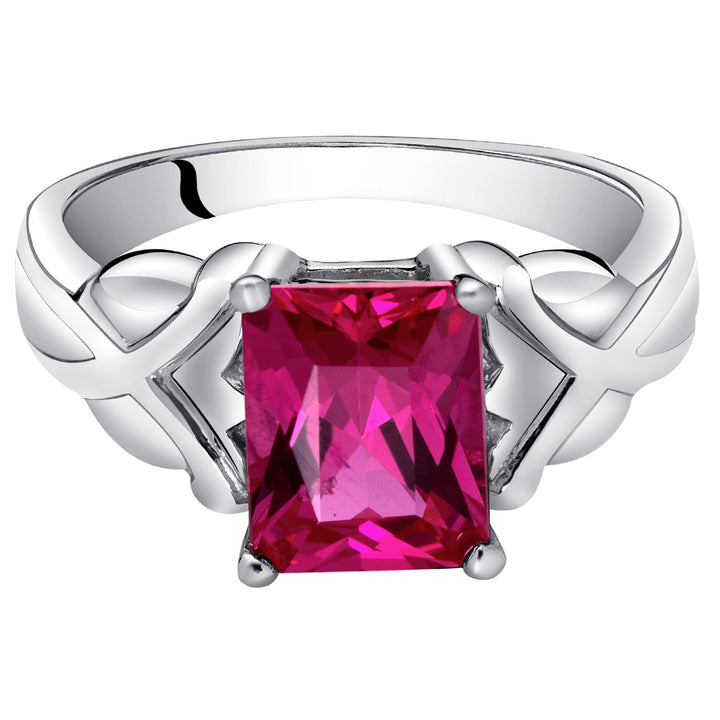 Created Ruby Radiant Cut Sterling Silver Ring Size 5