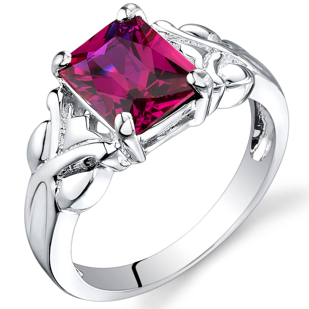 Created Ruby Radiant Cut Sterling Silver Ring Size 5