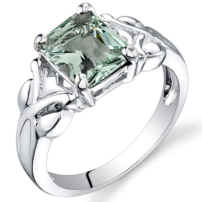Green Amethyst Radiant Cut Sterling Silver Ring Size 5