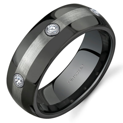 3 Stone 8 mm Mens Tungsten Band Size 10.5