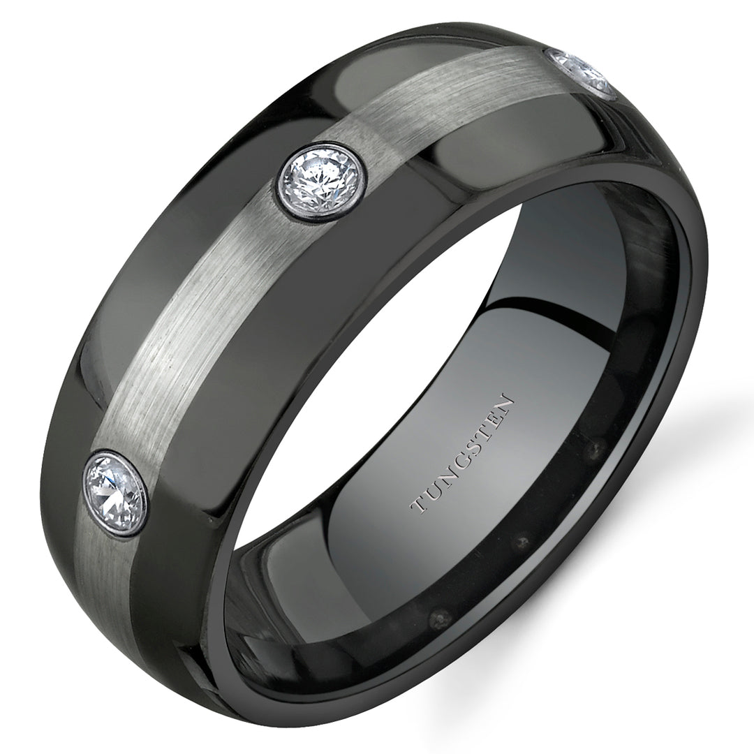 3 Stone 8 mm Mens Tungsten Band Size 12