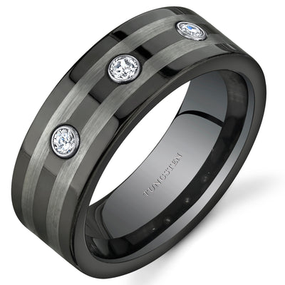 3 Stone 8 mm Mens Tungsten Band Size 11.5