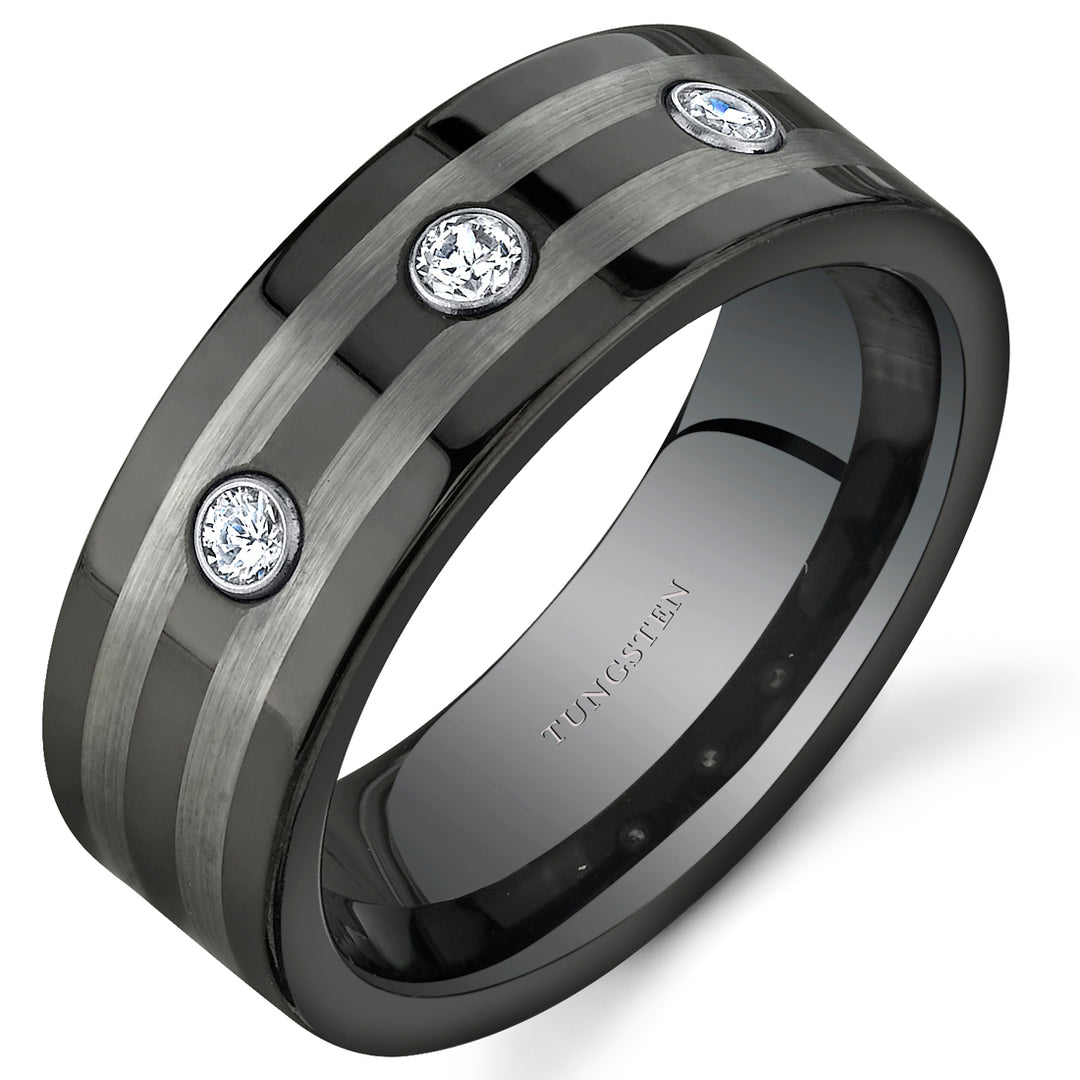3 Stone 8 mm Mens Tungsten Band Size 12