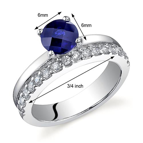 Created Blue Sapphire Round Cut Sterling Silver Ring Size 7