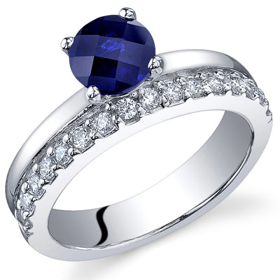 Created Blue Sapphire Round Cut Sterling Silver Ring Size 8