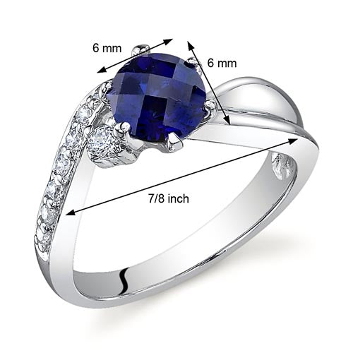 Blue Sapphire Ring Sterling Silver Round Shape 1.25 Carats Size 6