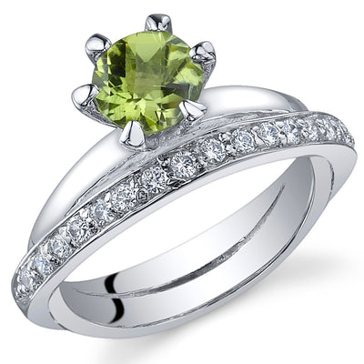 Peridot Round Cut Sterling Silver Ring Size 7