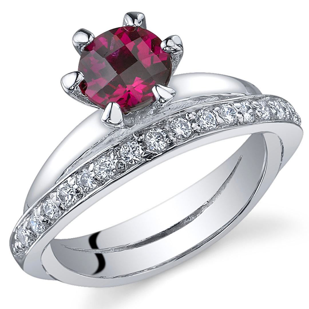 Created Ruby Sterling Silver Ring 1 Carat Size 7