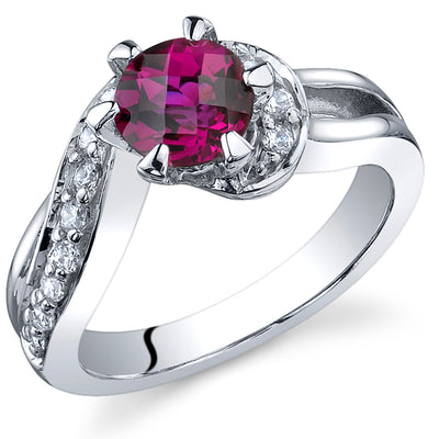 Created Ruby Round Cut Sterling Silver Ring Size 8