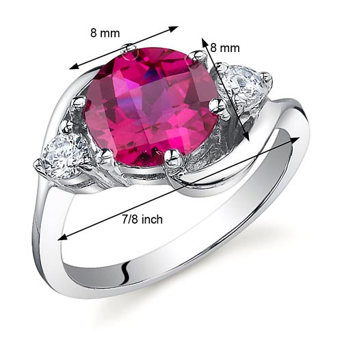 Ruby Ring Sterling Silver Round Shape 2.25 Carats Size 8