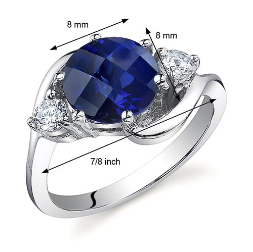 Created Sapphire Sterling Silver Ring 2.75 Carats Size 8