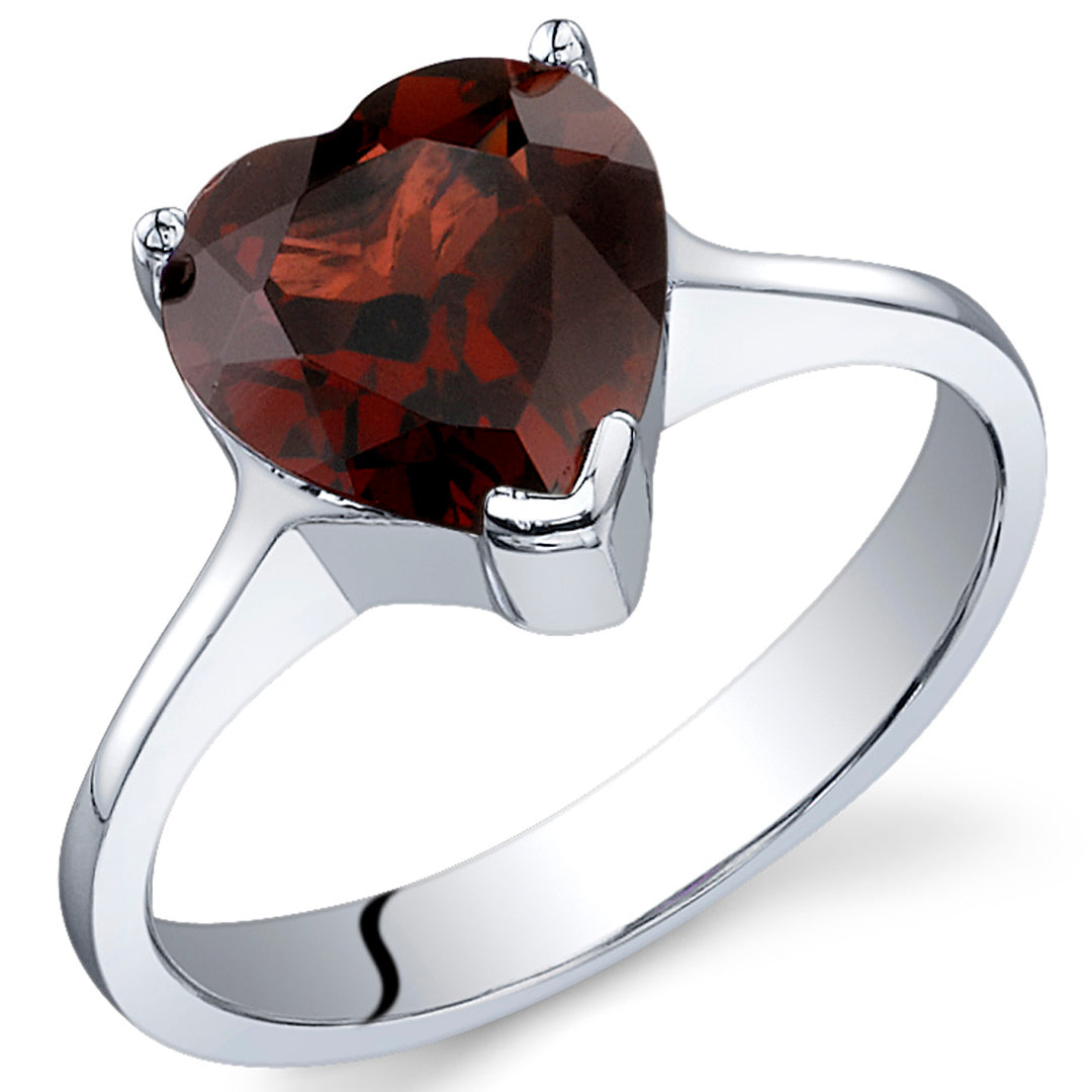 Cupids Heart 2.25 Carats Garnet Ring in Sterling Silver Size 6