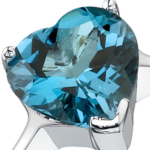 London Blue Topaz Ring Sterling Silver Heart Shape 2.25 Carats Size 8