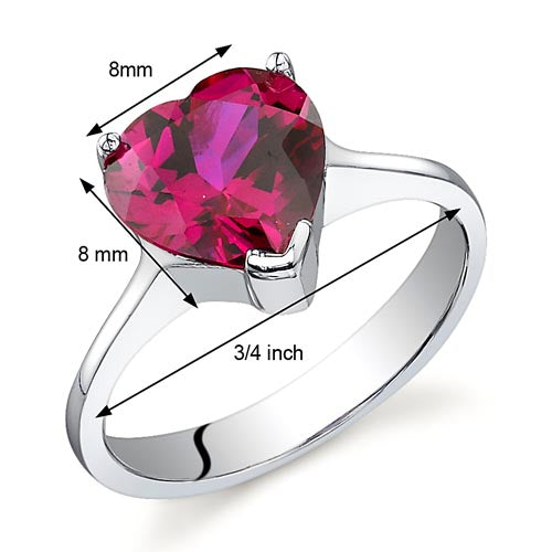 Created Ruby Heart Shape Sterling Silver Ring Size 7