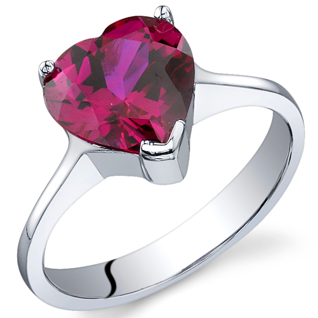 Created Ruby Heart Shape Sterling Silver Ring Size 5