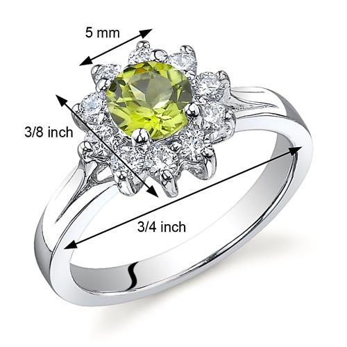 Peridot Ring Sterling Silver Round Shape Size 9