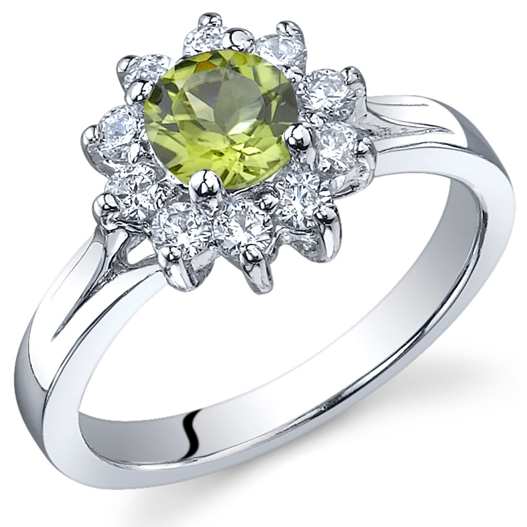 Peridot Ring Sterling Silver Round Shape Size 9