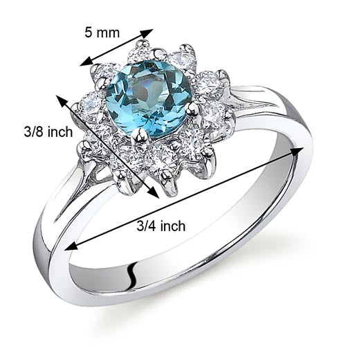 London Blue Topaz Ring Sterling Silver Round Shape Size 9