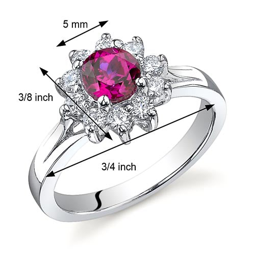 Created Ruby Round Cut Sterling Silver Ring Size 5