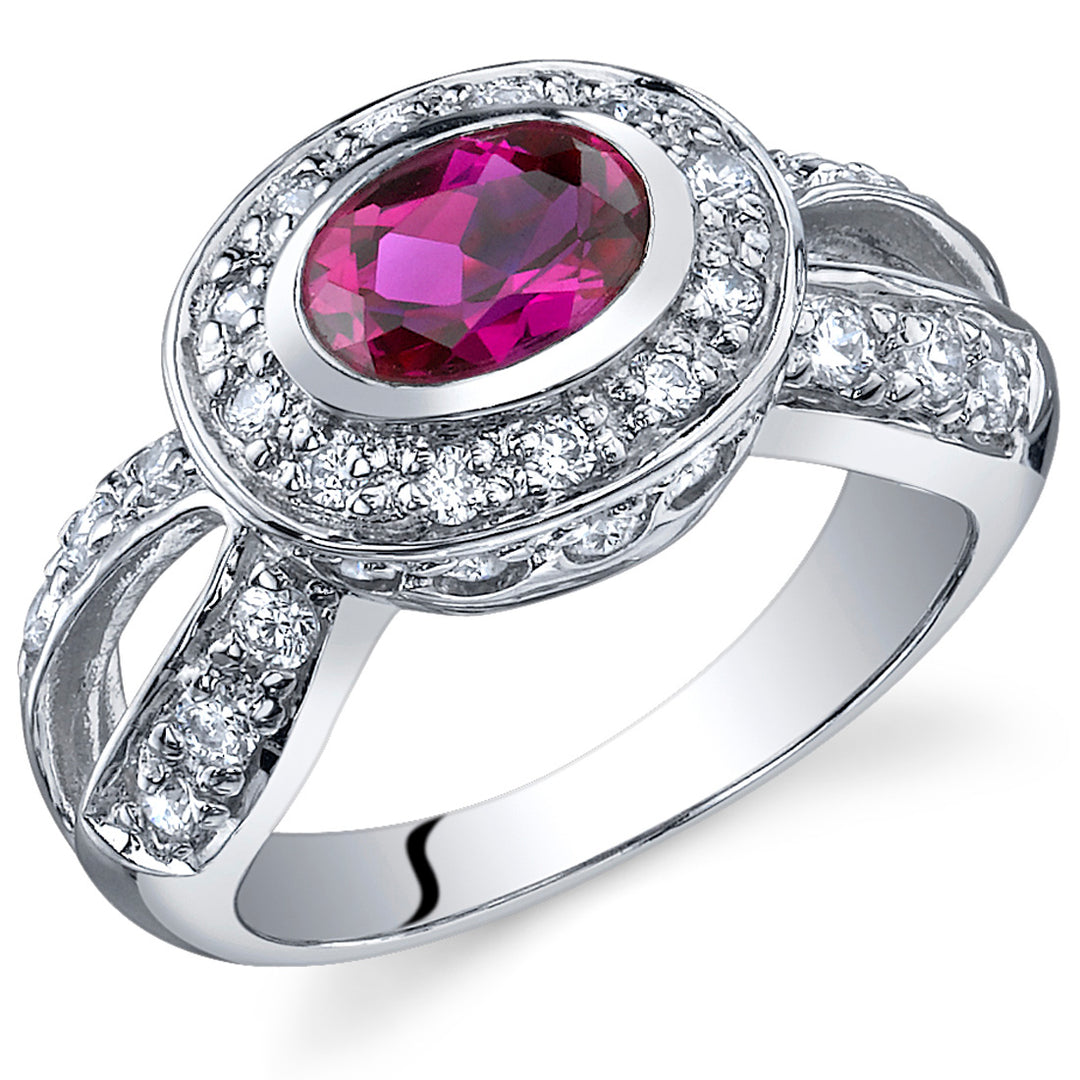 Created Ruby Oval Cut Sterling Silver Ring Size 5