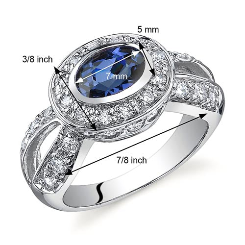 Created Blue Sapphire Oval Cut Sterling Silver Ring Size 8