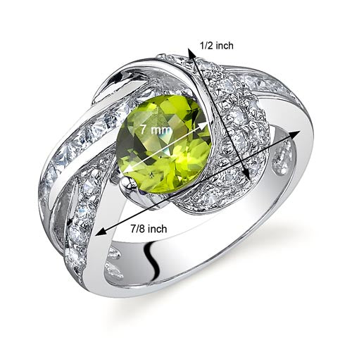 Peridot Round Cut Sterling Silver Ring Size 8