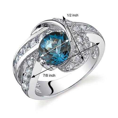 London Blue Topaz Round Cut Sterling Silver Ring Size 7
