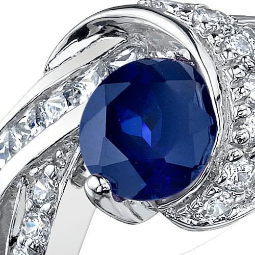 Blue Sapphire Ring Sterling Silver Round Shape 1.75 Carats Size 7
