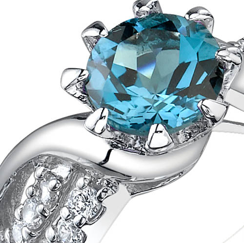 London Blue Topaz Ring Sterling Silver Round Shape 1.5 Carats Size 8