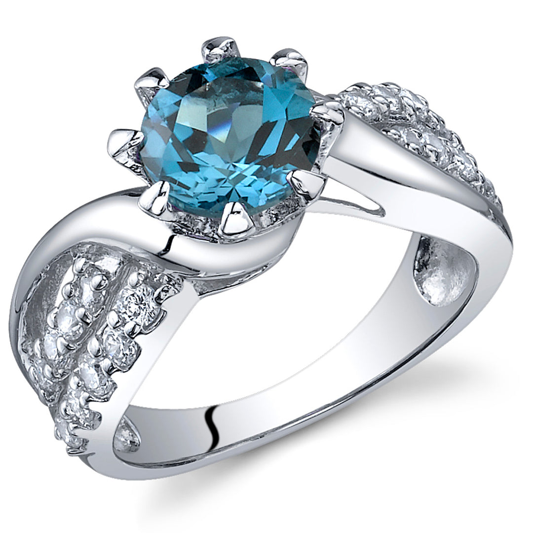 London Blue Topaz Ring Sterling Silver Round Shape 1.5 Carats Size 8