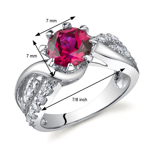 Created Ruby Sterling Silver Ring 1.75 Carats Size 8